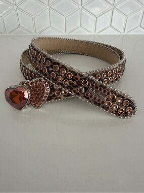 B.B. SIMON Swarovski Crystal Large Heart Belt Crystal Studs Leopard Pony Hair